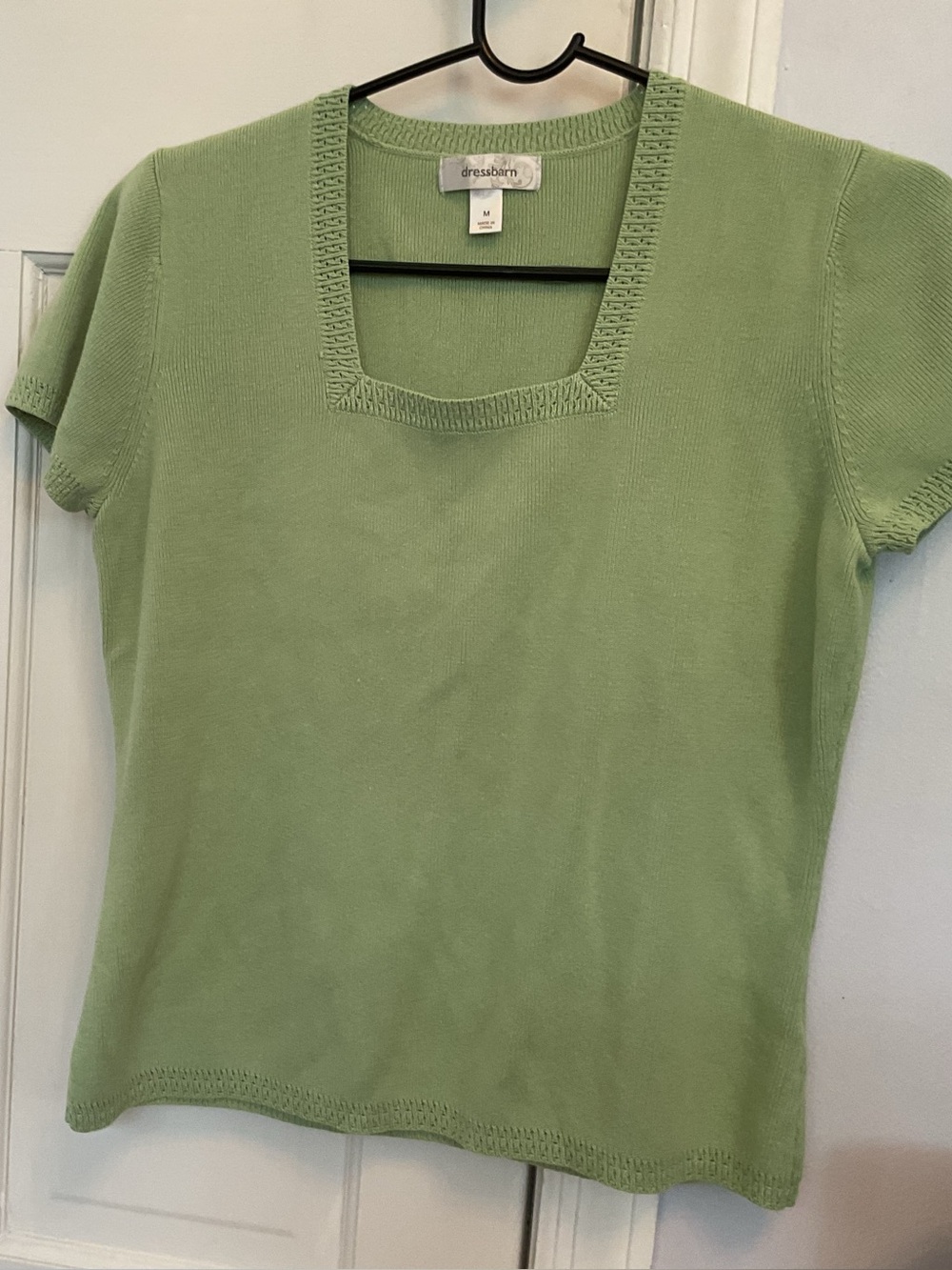 dressbarn Green Square Neck Short Sleeve Top